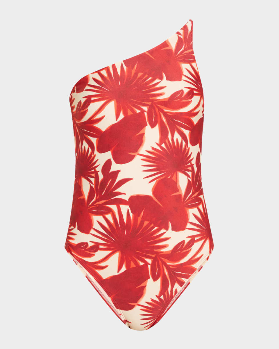 Palm Asymmetric Slim One-Piece Swimsuit